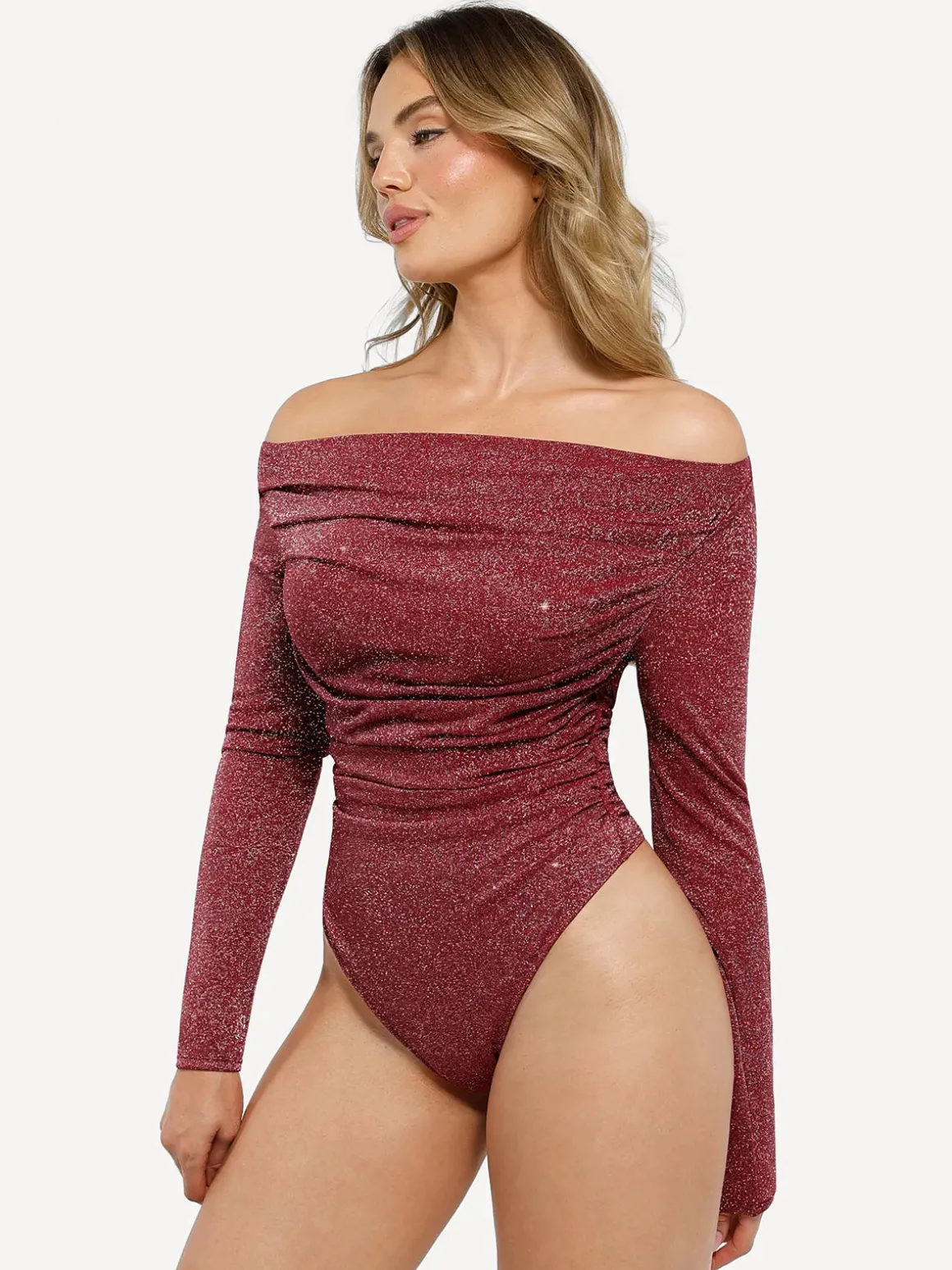 Shapewear Metallic Knit Long Sleeve Slimming Bodysuit