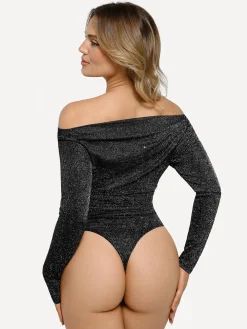 Shapewear Metallic Knit Long Sleeve Slimming Bodysuit