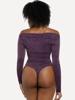 Shapewear Metallic Knit Long Sleeve Slimming Bodysuit
