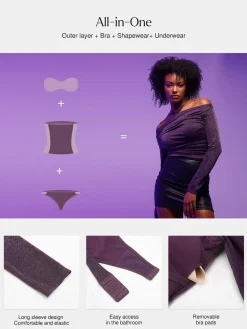 Shapewear Metallic Knit Long Sleeve Slimming Bodysuit