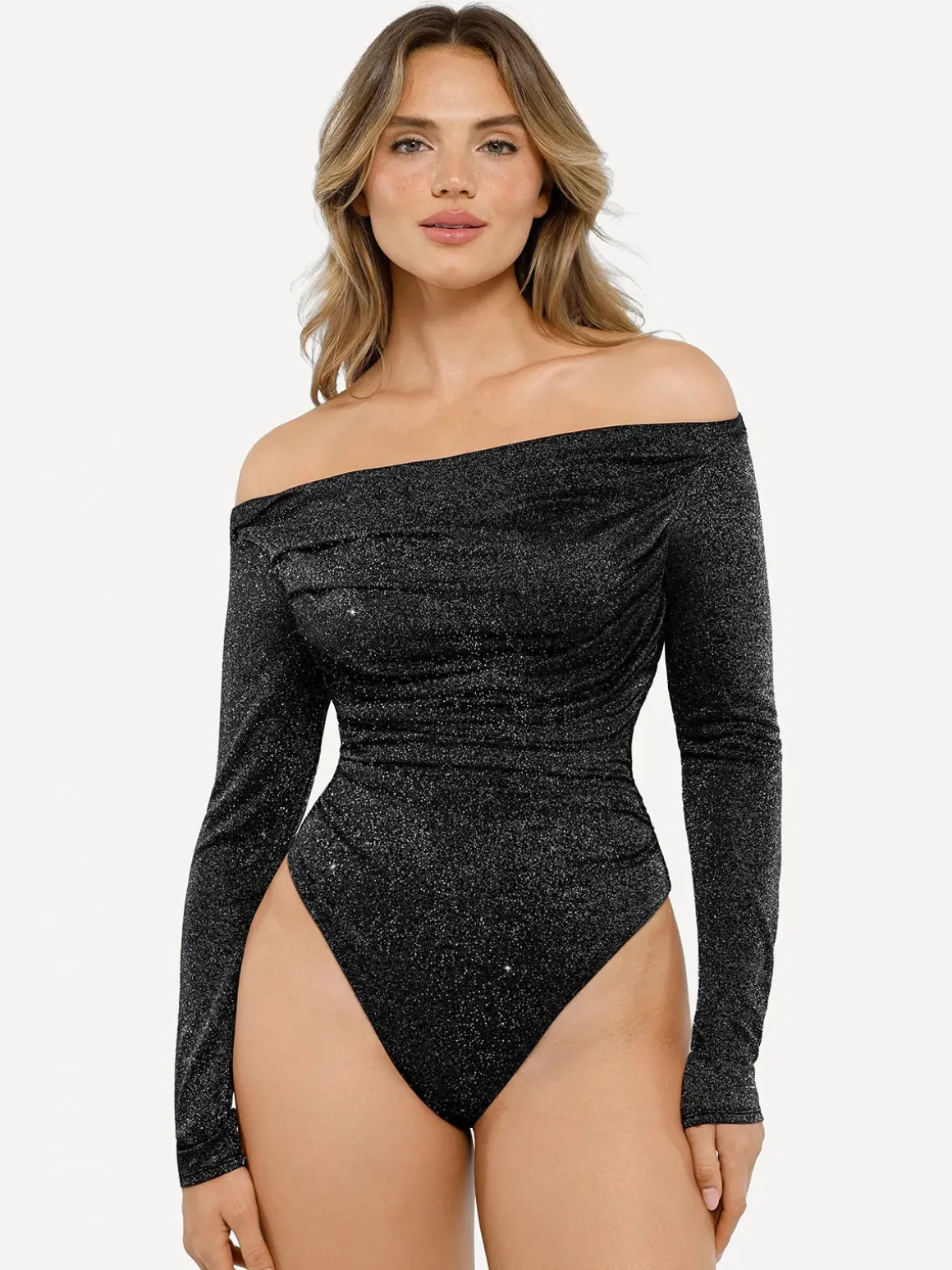 Shapewear Metallic Knit Long Sleeve Slimming Bodysuit