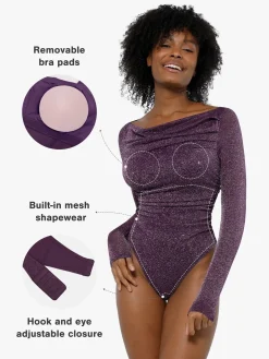 Shapewear Metallic Knit Long Sleeve Slimming Bodysuit