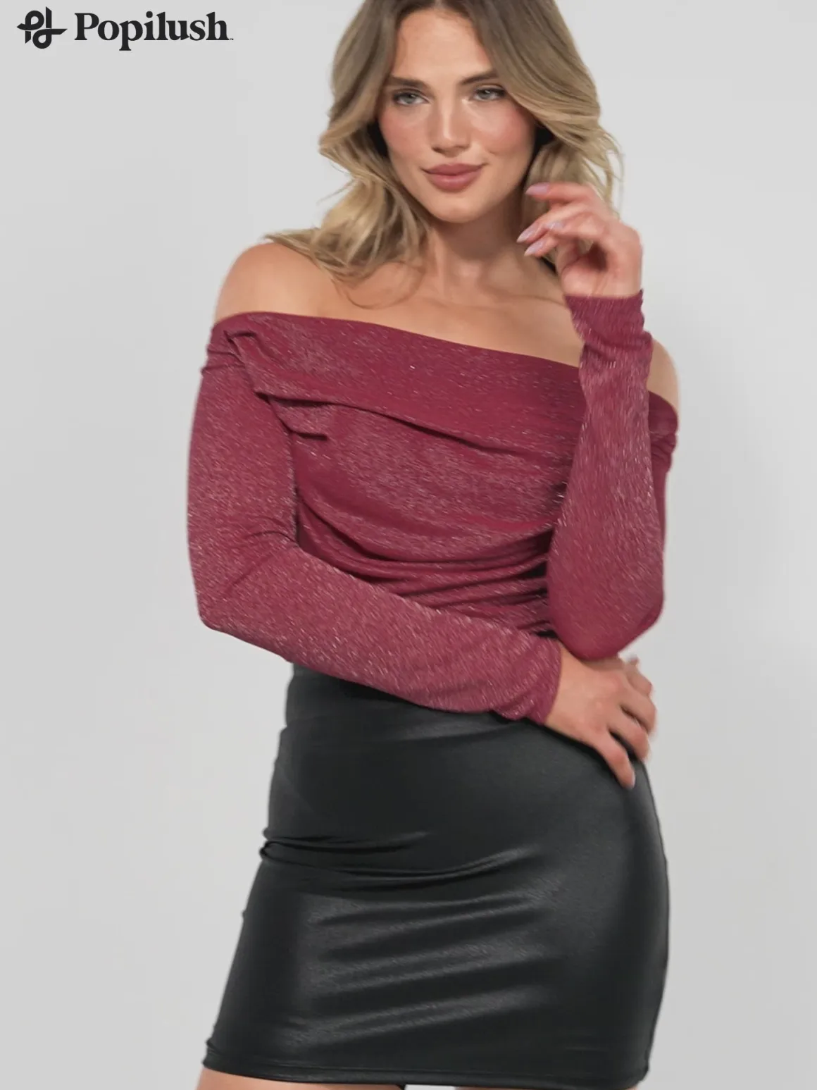 Shapewear Metallic Knit Long Sleeve Slimming Bodysuit