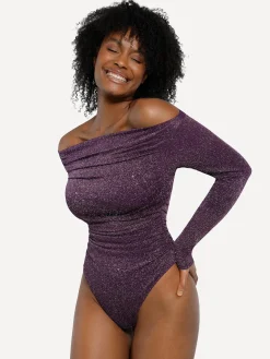 Shapewear Metallic Knit Long Sleeve Slimming Bodysuit