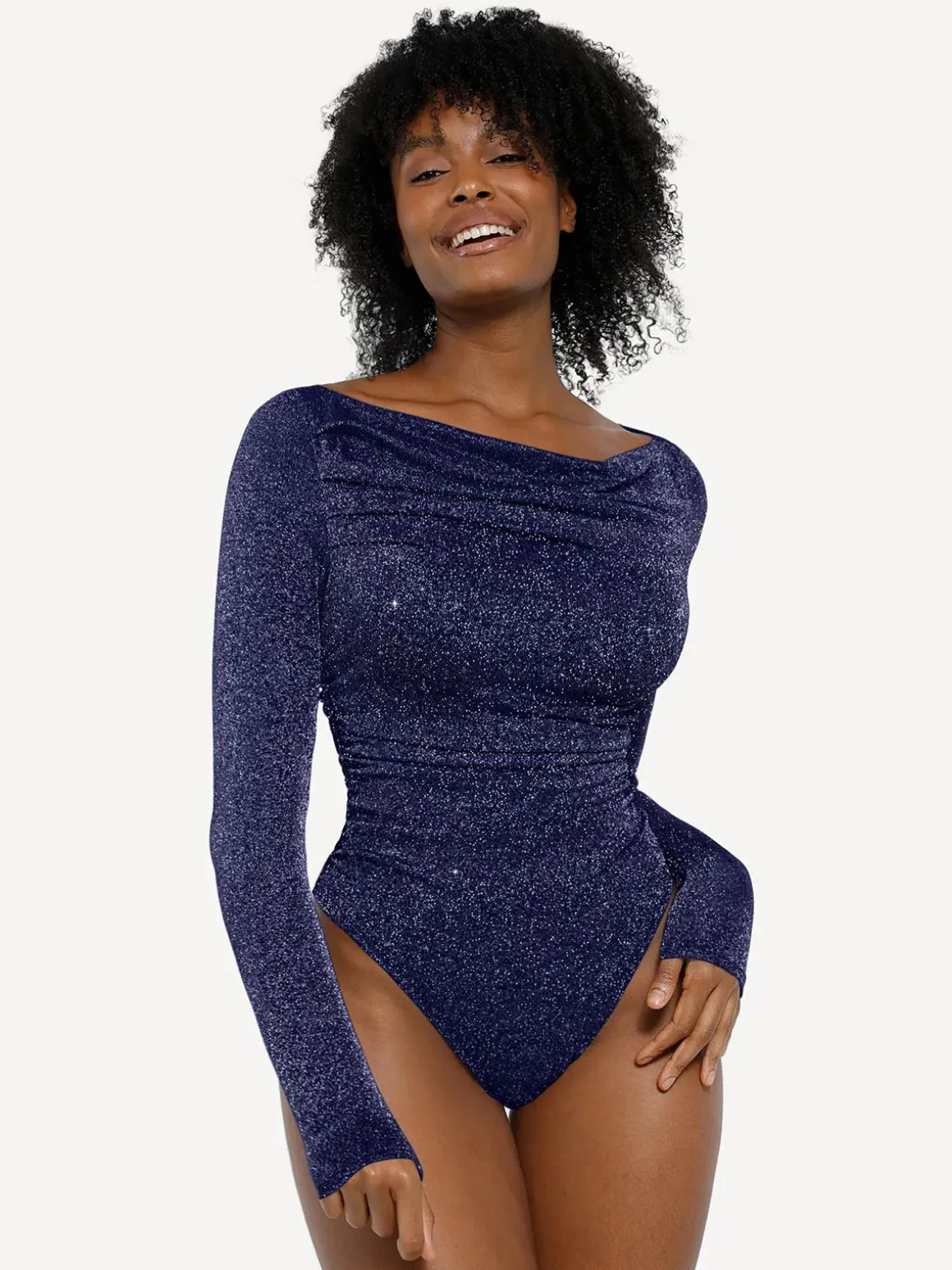 Shapewear Metallic Knit Long Sleeve Slimming Bodysuit