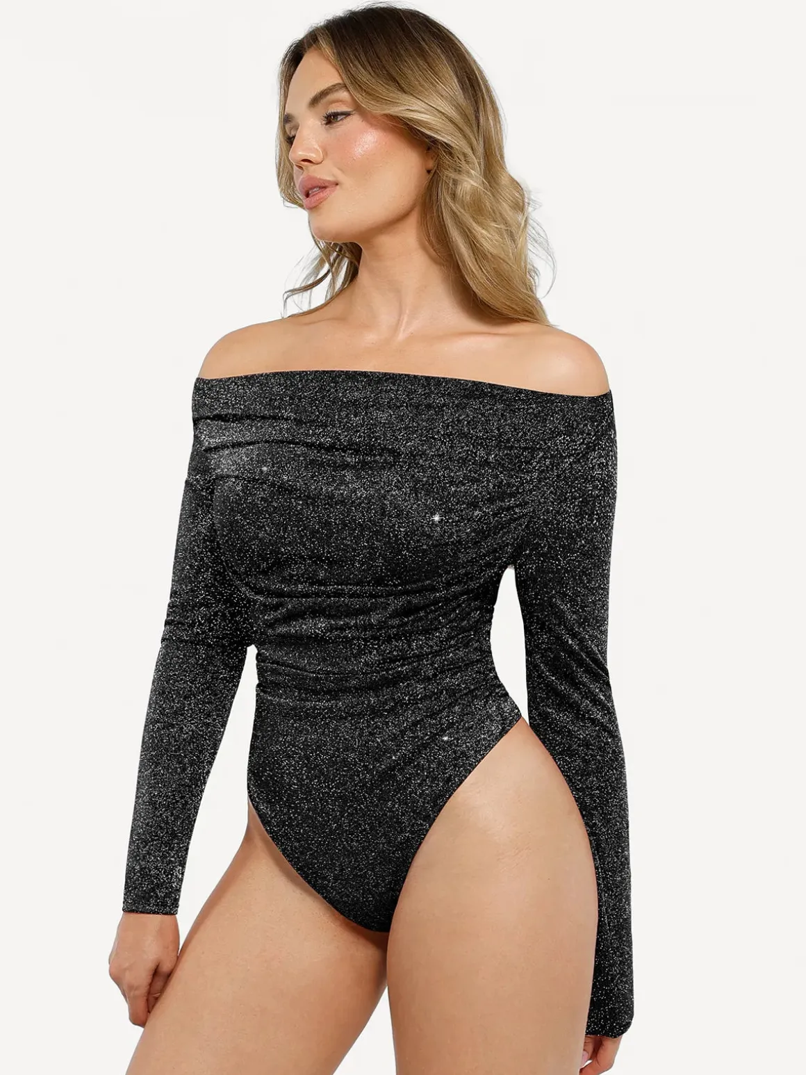 Shapewear Metallic Knit Long Sleeve Slimming Bodysuit