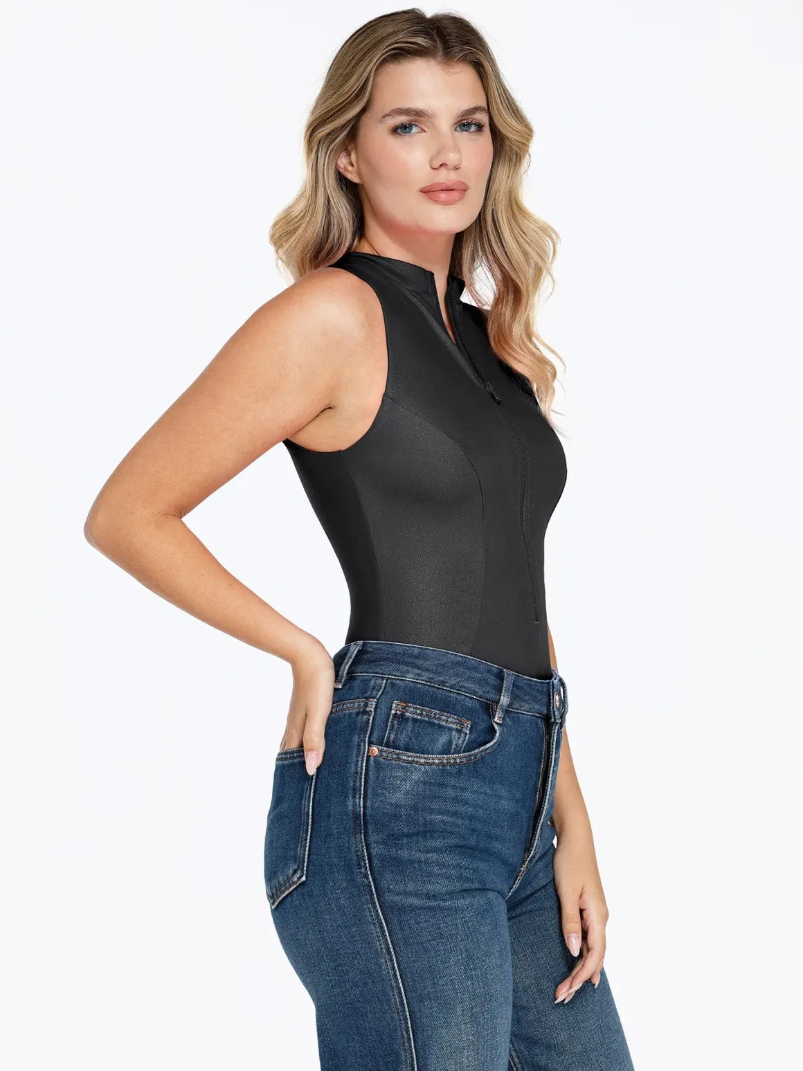 Shapewear Mock Neck Leather Sculpting Bodysuit Skirt Set