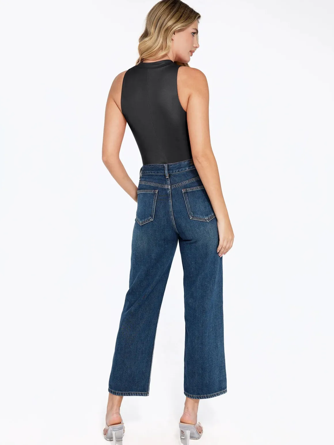 Shapewear Mock Neck Leather Sculpting Bodysuit Skirt Set