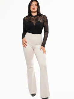 Shapewear Mock Neck Long Sleeve Floral Lace Bodysuit