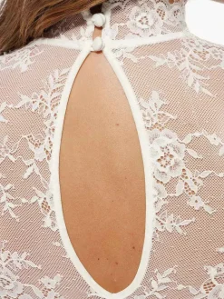 Shapewear Mock Neck Long Sleeve Floral Lace Bodysuit