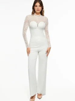Shapewear Mock Neck Long Sleeve Floral Lace Bodysuit