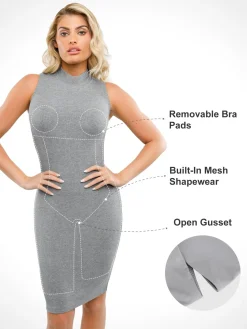 Shapewear Modal Cutaway Mock Neck Slimming Maxi Dress