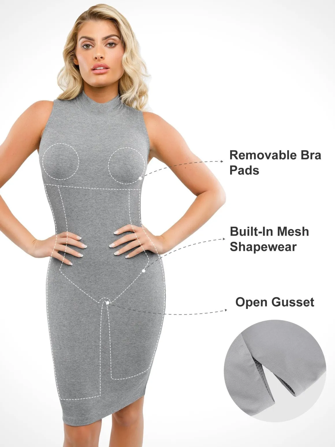 Shapewear Modal Cutaway Mock Neck Slimming Maxi Dress