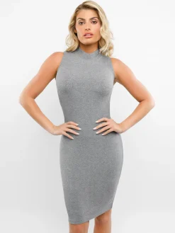 Shapewear Modal Cutaway Mock Neck Slimming Maxi Dress