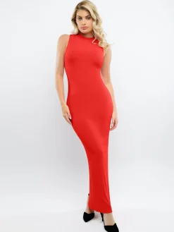 Shapewear Modal Cutaway Mock Neck Slimming Maxi Dress