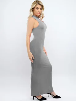 Shapewear Modal Cutaway Mock Neck Slimming Maxi Dress