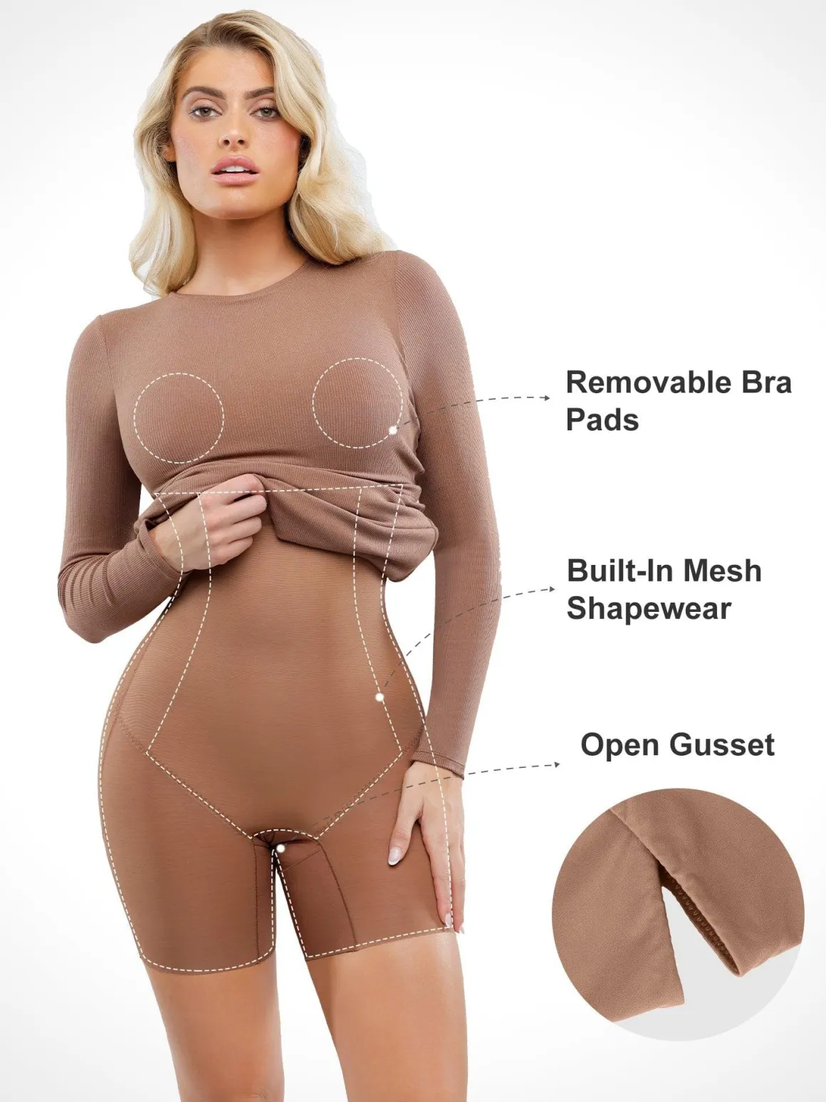 Shapewear Modal Long Sleeve Crew Neck Slimming Midi Dress