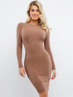 Shapewear Modal Long Sleeve Crew Neck Slimming Midi Dress