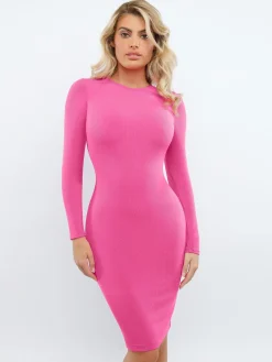 Shapewear Modal Long Sleeve Crew Neck Slimming Midi Dress