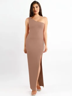 Shapewear Modal One Shoulder Front Slit Slimming Maxi Dress