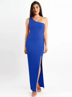 Shapewear Modal One Shoulder Front Slit Slimming Maxi Dress
