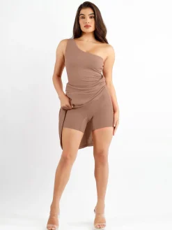 Shapewear Modal One Shoulder Front Slit Slimming Maxi Dress