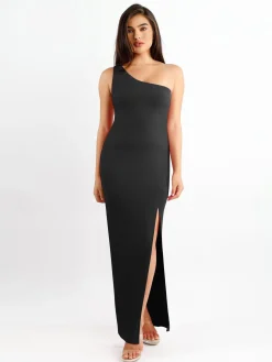 Shapewear Modal One Shoulder Front Slit Slimming Maxi Dress
