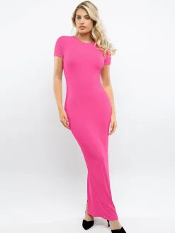 Shapewear Modal Short Sleeve Mock Neck Slimming Maxi Dress