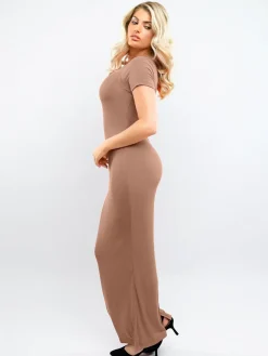 Shapewear Modal Short Sleeve Mock Neck Slimming Maxi Dress