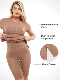 Shapewear Modal Short Sleeve Mock Neck Slimming Maxi Dress