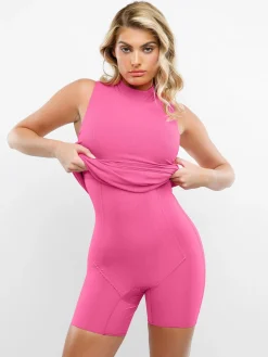 Shapewear Modal Sleeveless Mock Neck Slimming Midi Dress