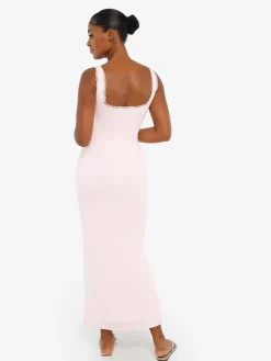 Shapewear Modal Slimming Lace Trim Henley Tank Maxi Dress