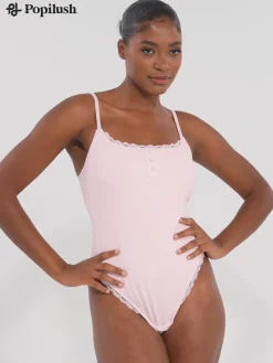 Shapewear Modal Strappy Lace Trim Sculpting Henley Bodysuit