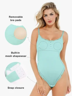 Shapewear Modal Strappy Lace Trim Sculpting Henley Bodysuit