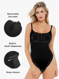 Shapewear Modal Strappy Lace Trim Sculpting Henley Bodysuit