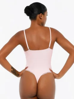 Shapewear Modal Strappy Lace Trim Sculpting Henley Bodysuit
