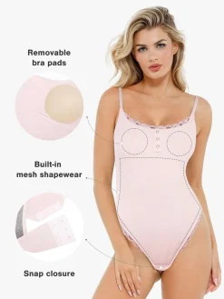 Shapewear Modal Strappy Lace Trim Sculpting Henley Bodysuit