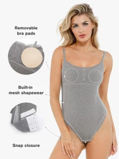 Shapewear Modal Strappy Lace Trim Sculpting Henley Bodysuit