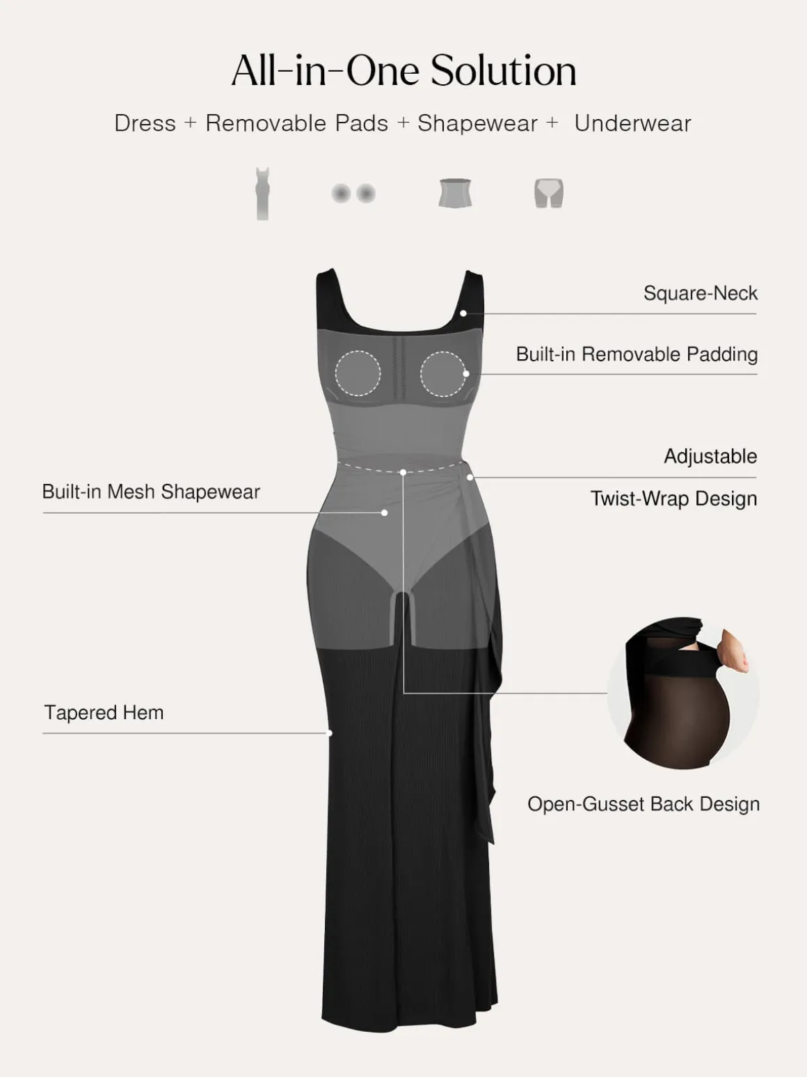 Shapewear Modal Twist Wrap Tummy Control Maxi Dress