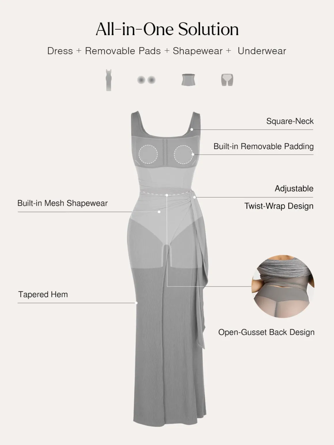 Shapewear Modal Twist Wrap Tummy Control Maxi Dress