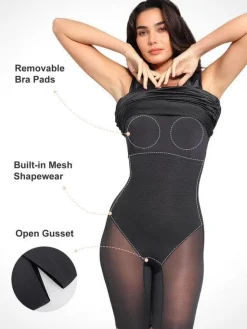 Shapewear Off-Shoulder Ruched Shine Sculpting Midi Dress