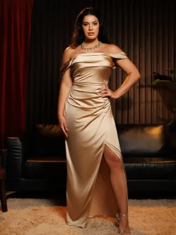Shapewear Off Shoulder Shine Ruched Sculpting Maxi Dress