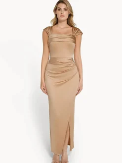 Shapewear Off Shoulder Shine Ruched Sculpting Maxi Dress