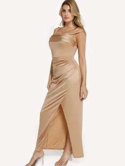 Shapewear Off Shoulder Shine Ruched Sculpting Maxi Dress
