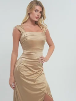 Shapewear Off Shoulder Shine Ruched Sculpting Maxi Dress