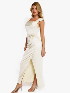 Shapewear Off Shoulder Shine Ruched Sculpting Maxi Dress