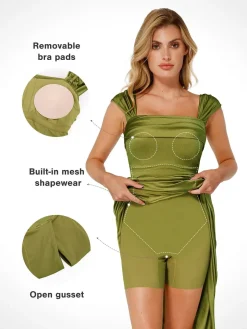 Shapewear Off Shoulder Shine Ruched Sculpting Maxi Dress