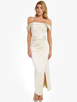 Shapewear Off Shoulder Shine Ruched Sculpting Maxi Dress