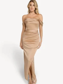 Shapewear Off Shoulder Shine Ruched Sculpting Maxi Dress