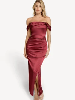 Shapewear Off Shoulder Shine Ruched Sculpting Maxi Dress